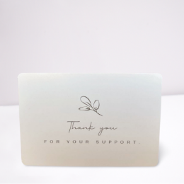 Kartenverpackung mit "Thank you for your support" Schriftzug